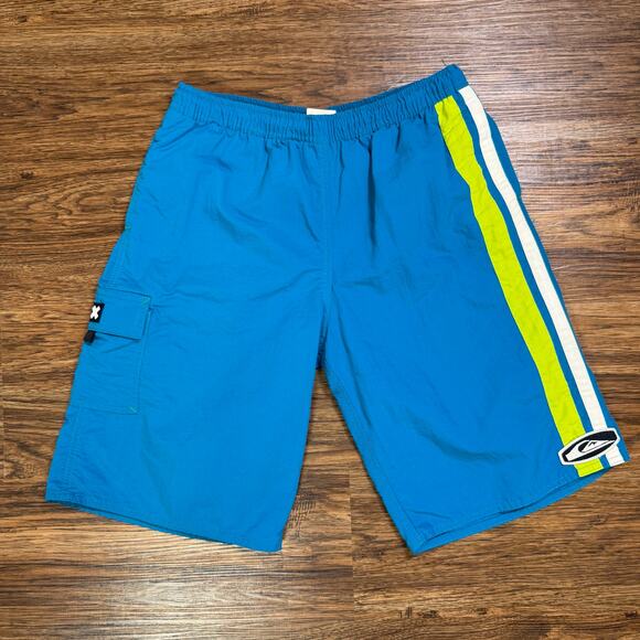 VTG 90s Quiksilver cargo leg stripe y2k surfwear boardshorts boys XL / mens S - Picture 1 of 8